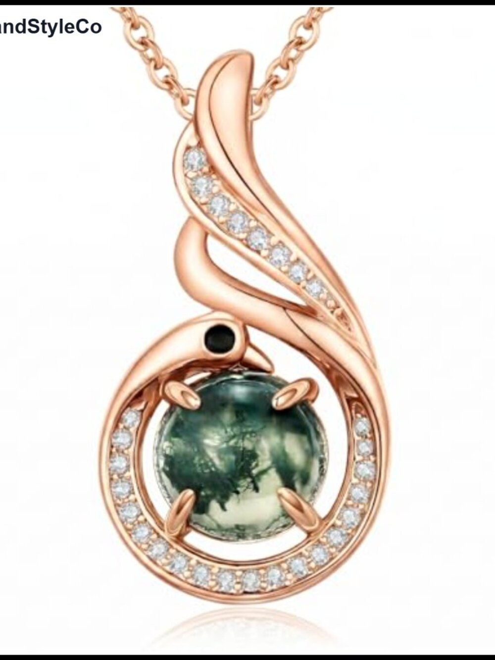Moss Agate Teardrop Pendant Necklace 18k Gold Plated Boho Jewelry